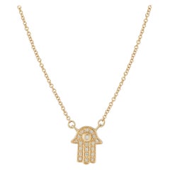 14K Yellow Gold 0.10ct Diamond Hamsa Necklace