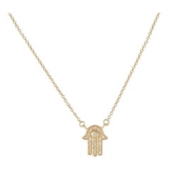 14K Yellow Gold 0.10ct Diamond Hamsa Pendant Necklace