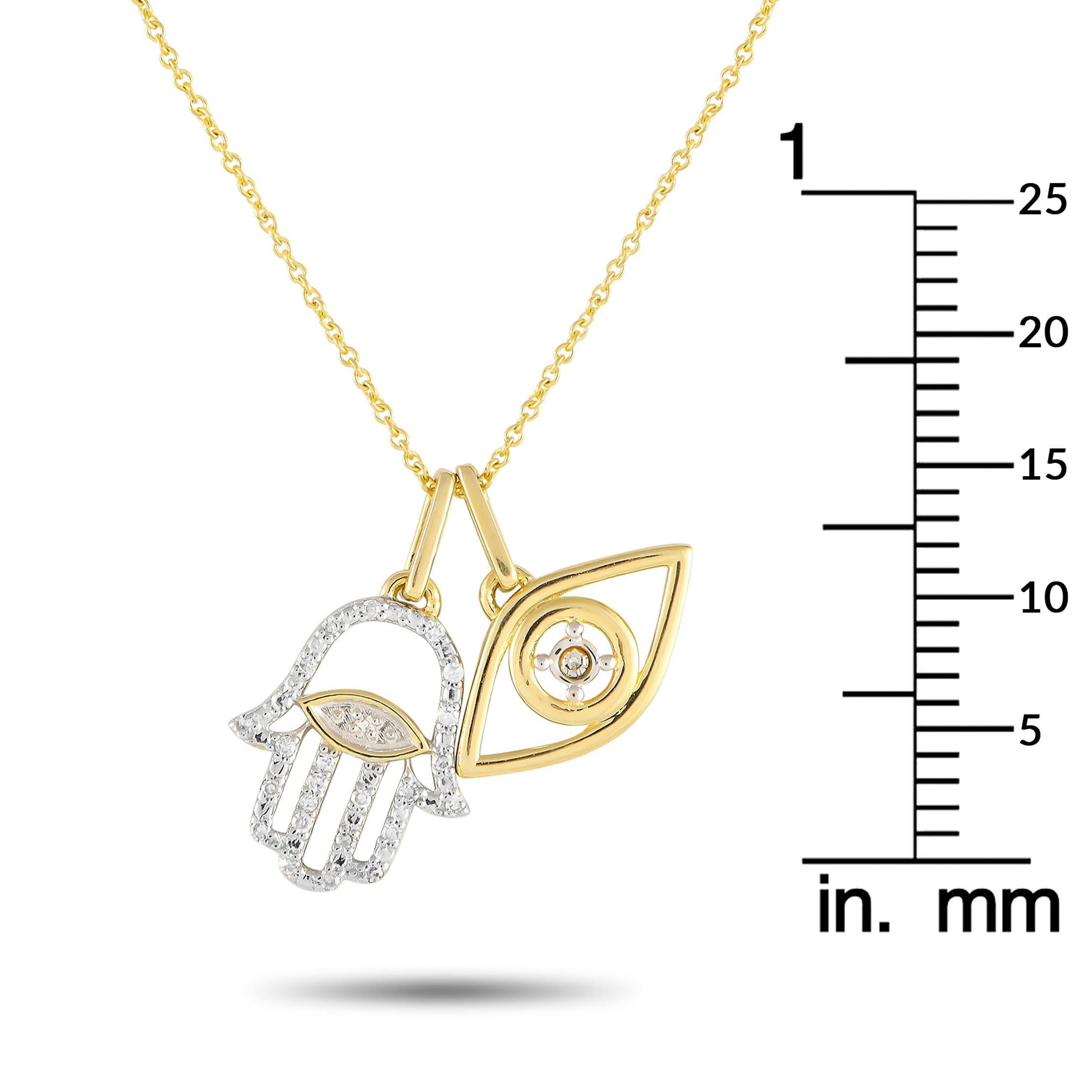 14K Yellow Gold 0.10ct Diamond Hamsa Pendant Necklace PN15481-Y In New Condition In Southampton, PA