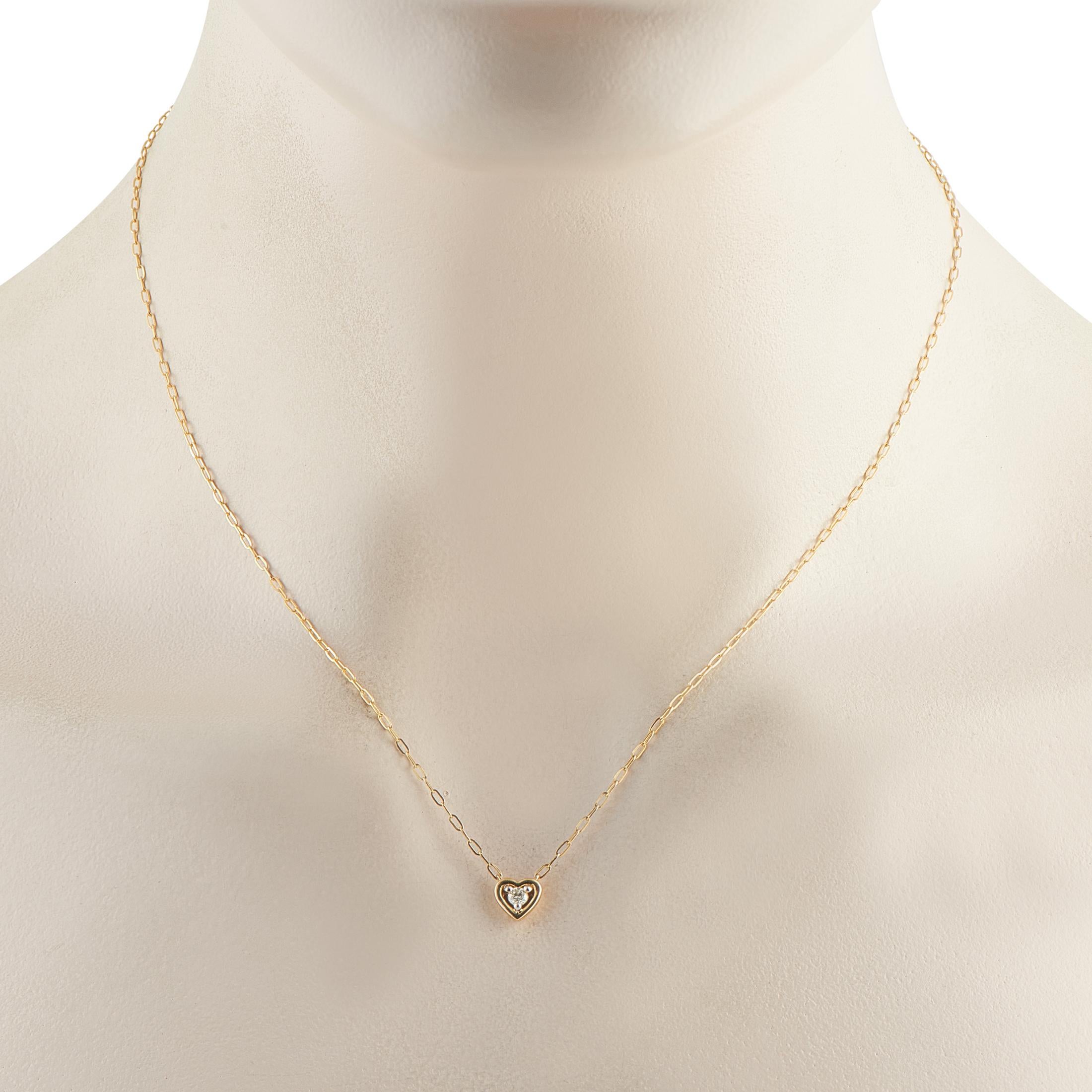 Perfect for everyday wear, layering with other necklaces, or as a gift. This piece delivers a minimalist chic appeal with its elongated oval links that form an 18-inch-long chain. The petite heart pendant is set with a 0.10-carat diamond set on