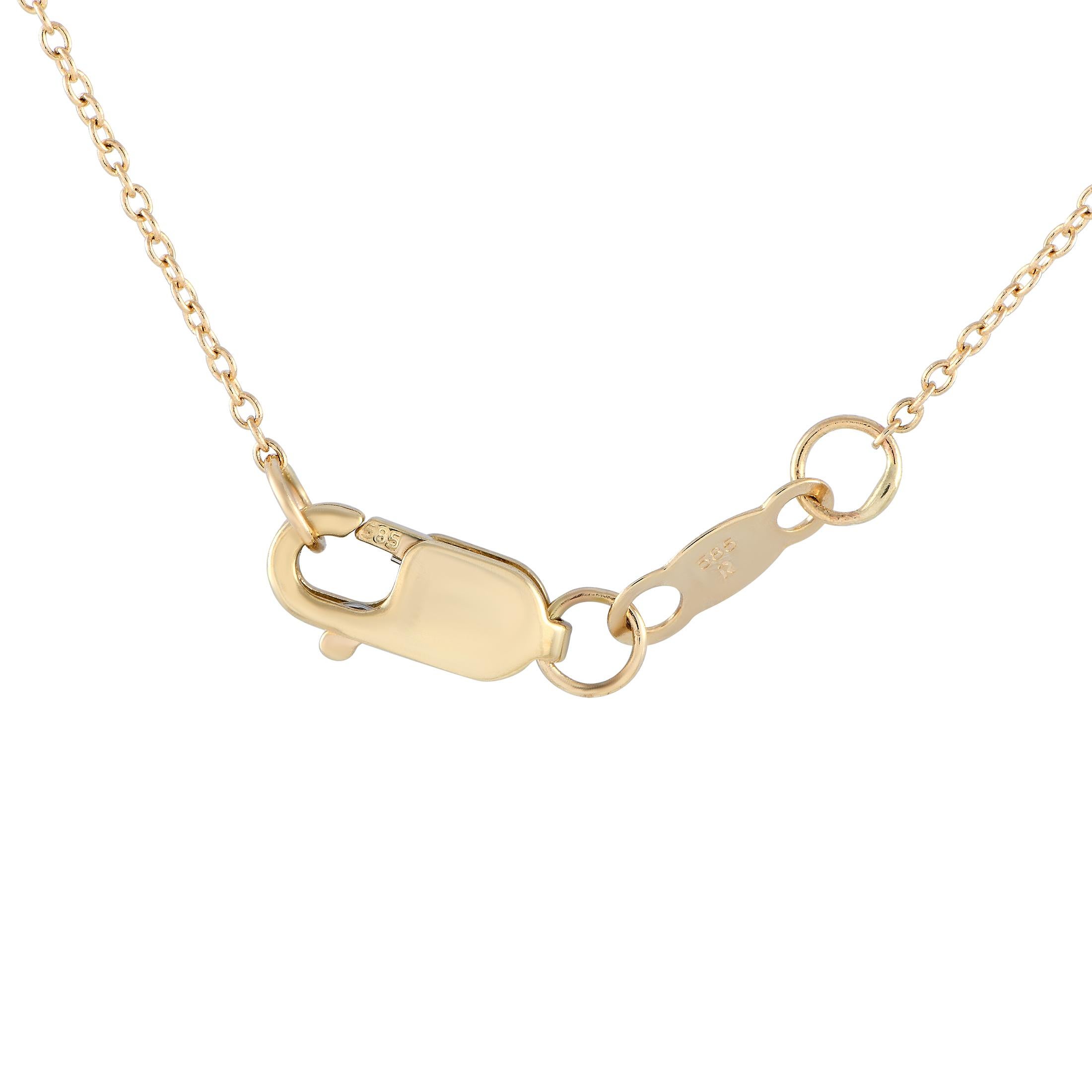 Taille ronde Collier station cœur en or jaune 14 carats et diamants 0,10 carat en vente