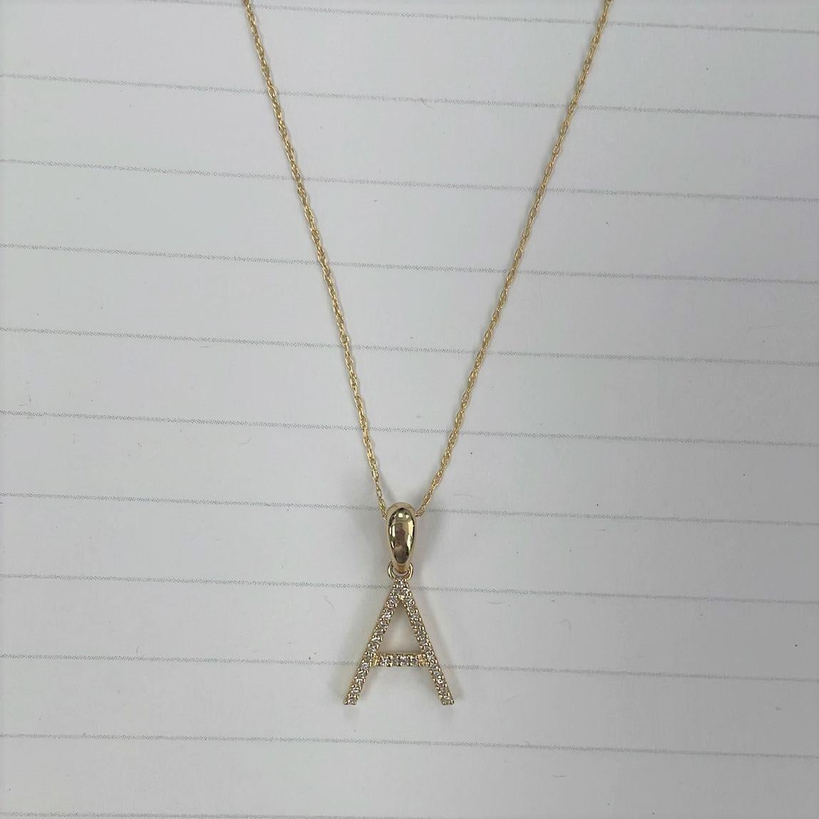 Contemporary 14K Yellow Gold 0.10ct Diamond Initial a Pendant for Her For Sale