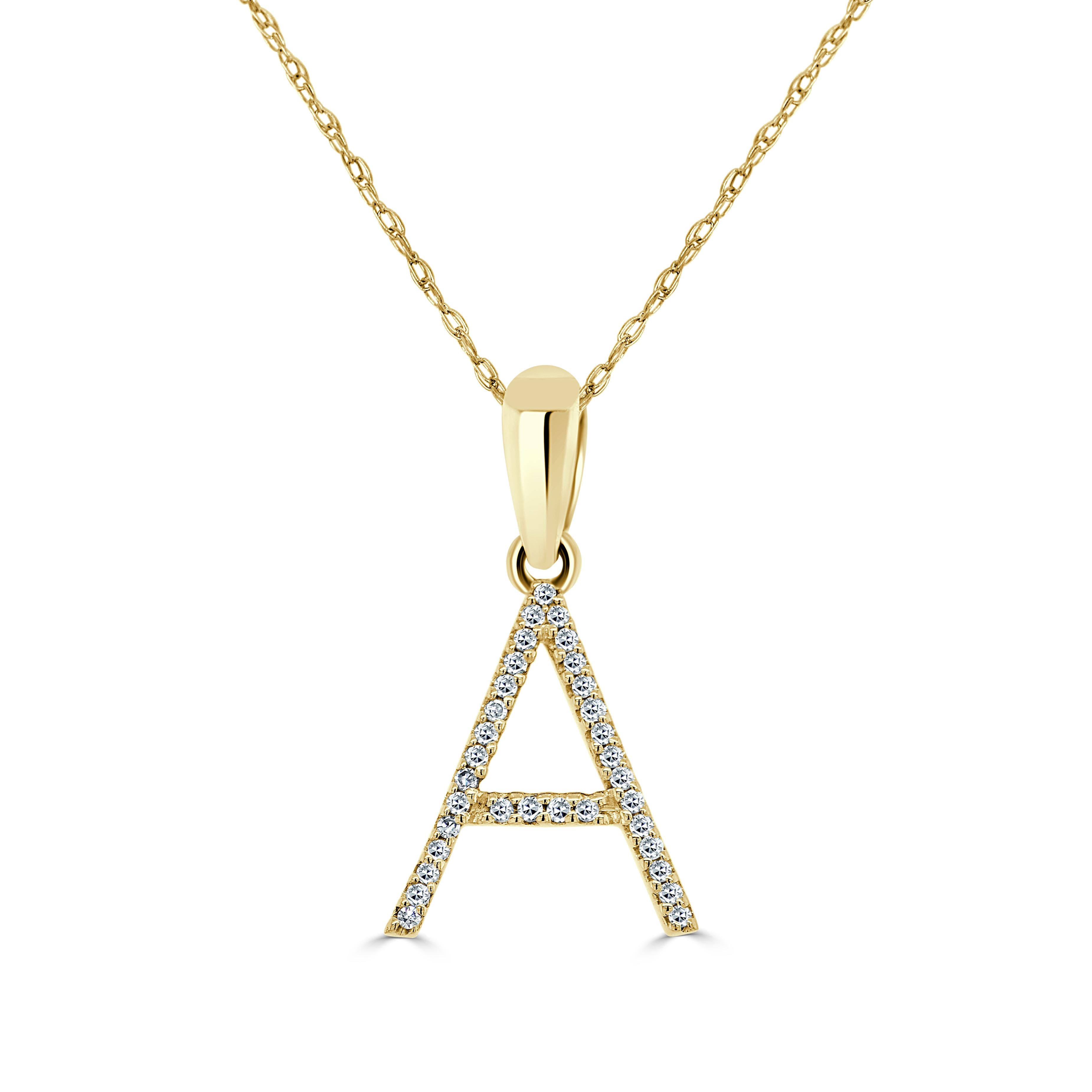 Baguette Cut 14K Yellow Gold 0.10ct Diamond Initial a Pendant for Her For Sale