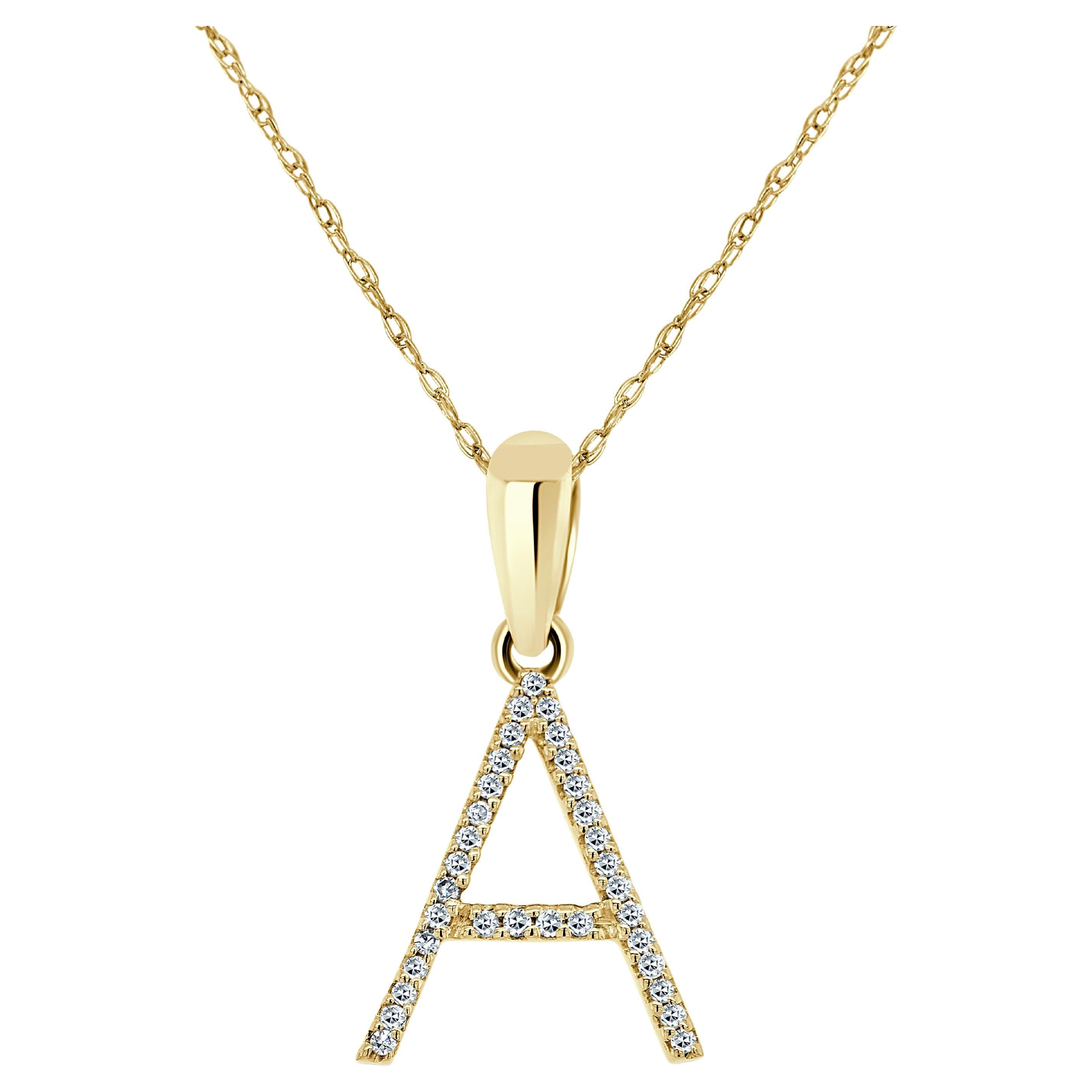 14K Yellow Gold 0.10ct Diamond Initial a Pendant for Her For Sale