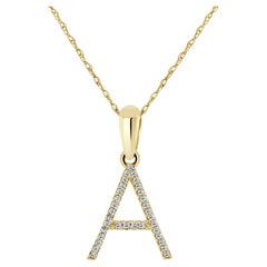 14K Yellow Gold 0.10ct Diamond Initial a Pendant for Her