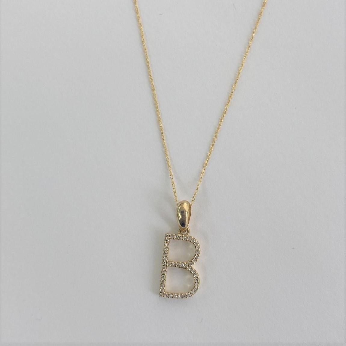 Contemporary 14K Yellow Gold 0.10ct Diamond Initial B Pendant for Her For Sale