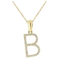 14K Yellow Gold 0.10ct Diamond Initial B Pendant for Her