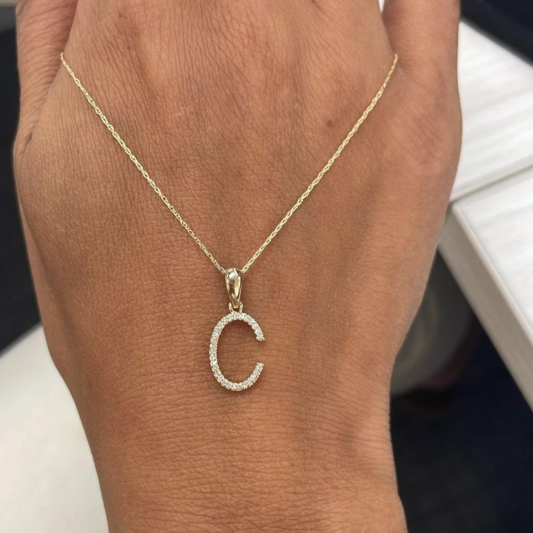 14K Yellow Gold 0.10ct Diamond Initial C Pendant for Her For Sale at 1stDibs