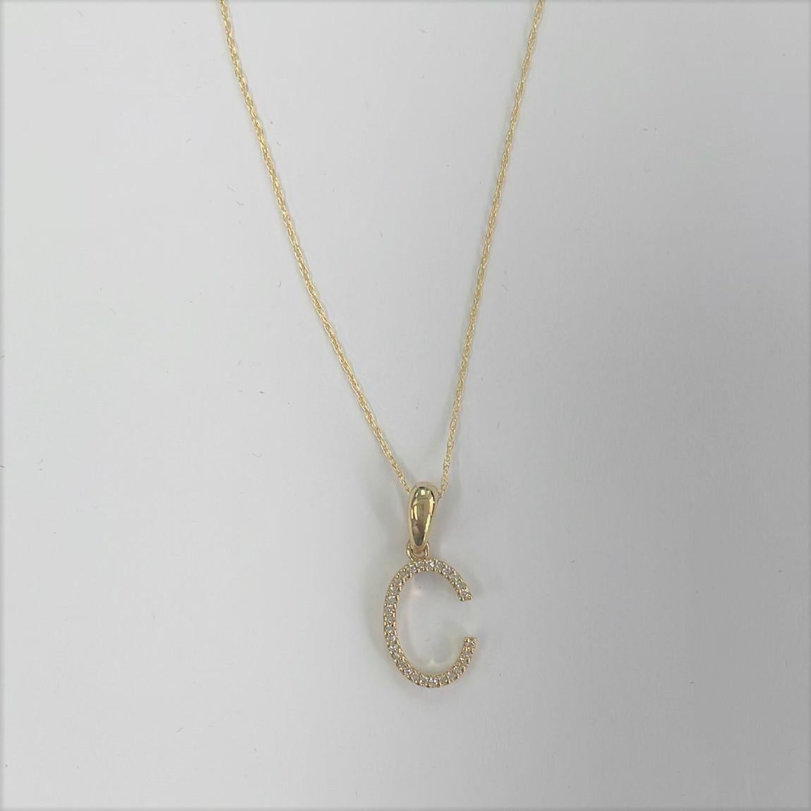 Contemporary 14K Yellow Gold 0.10ct Diamond Initial C Pendant for Her For Sale