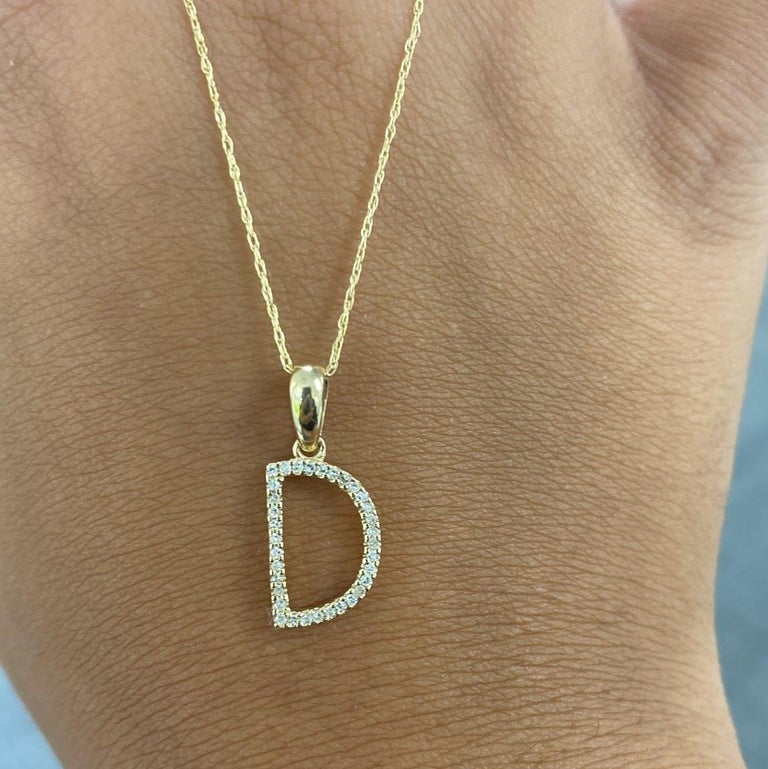 14K Yellow Gold 0.10ct Diamond Initial D Pendant for Her For Sale at
