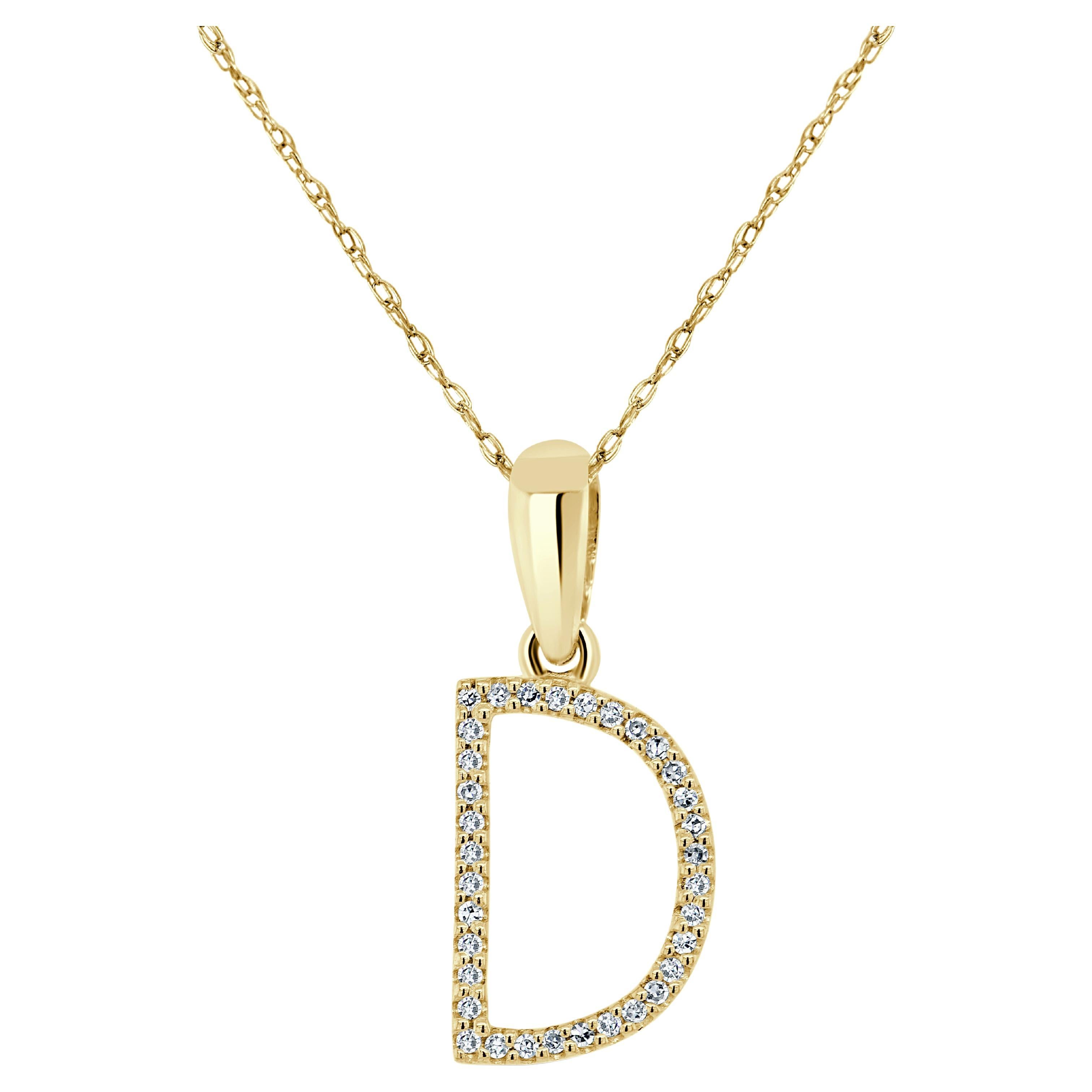 Ciondolo in oro giallo 14K con diamante iniziale D da 0,10 carati per lei