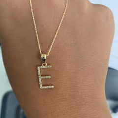 14K Yellow Gold 0.10ct Diamond Initial E Pendant for Her