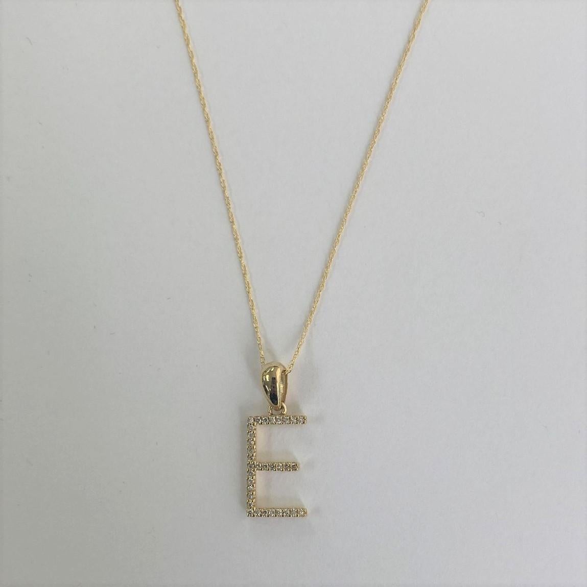 Contemporary 14K Yellow Gold 0.10ct Diamond Initial E Pendant for Her For Sale