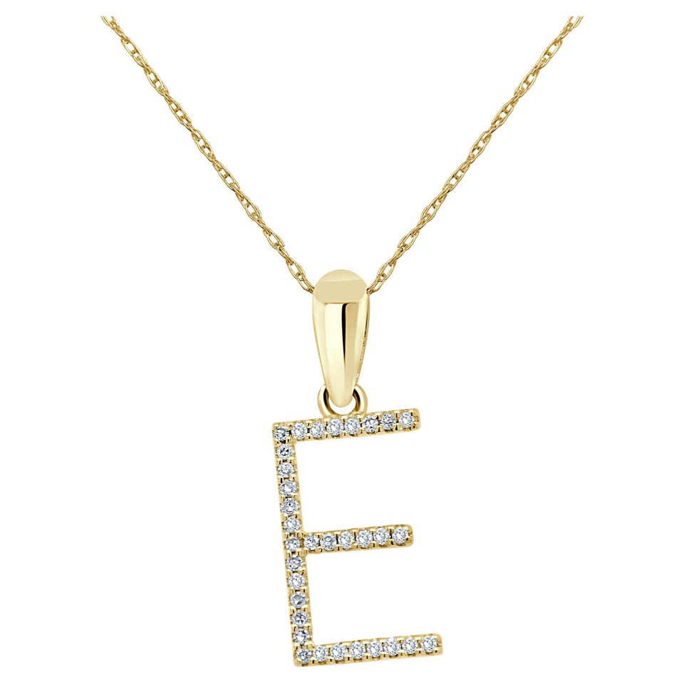 Initial E Letter Alphabet Pendant With Diamonds Made In 14k Yellow Gold ...