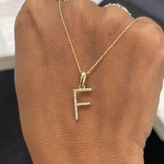 14K Yellow Gold 0.10ct Diamond Initial F Pendant for Her