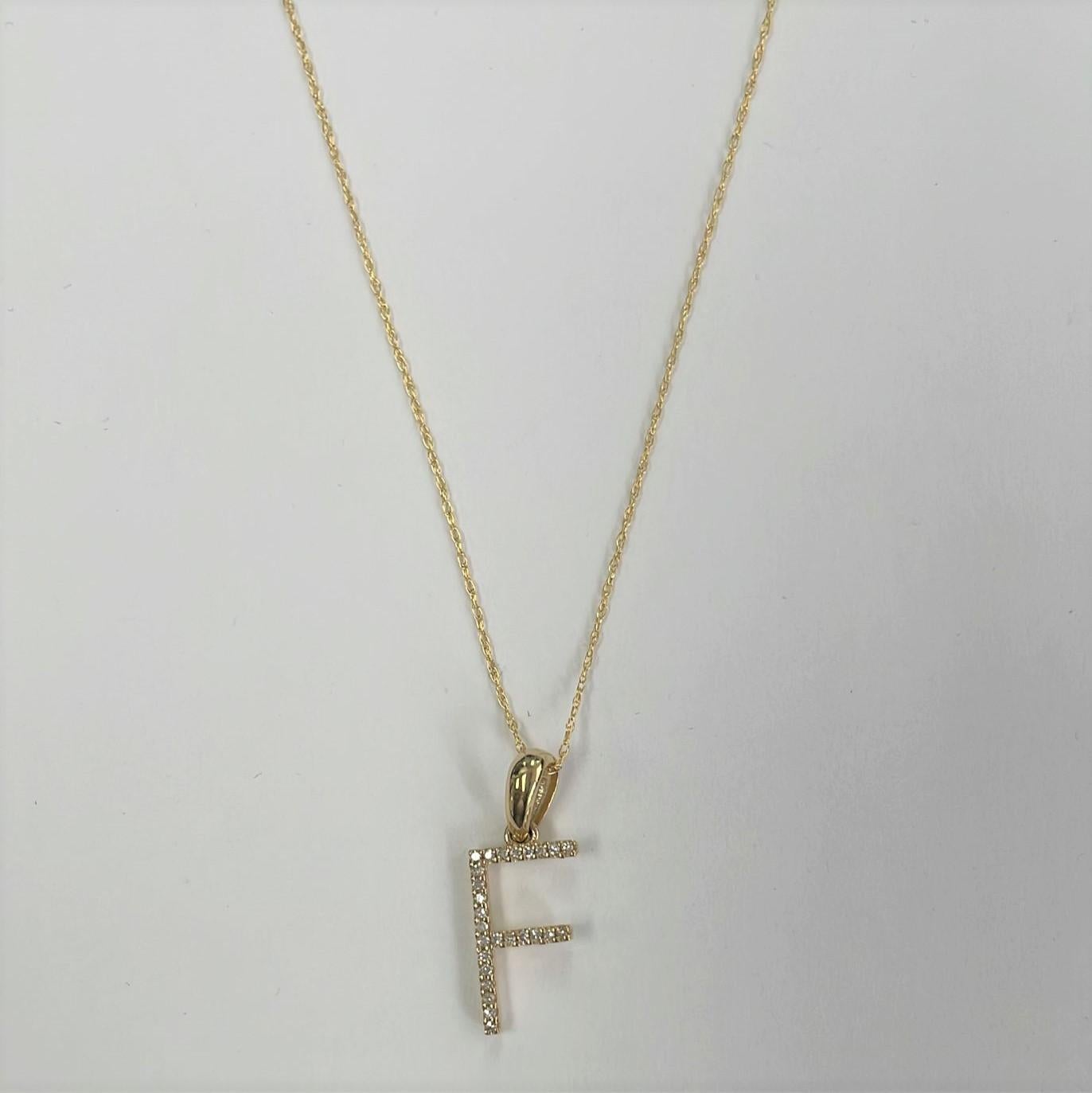 Contemporary 14K Yellow Gold 0.10ct Diamond Initial F Pendant for Her For Sale