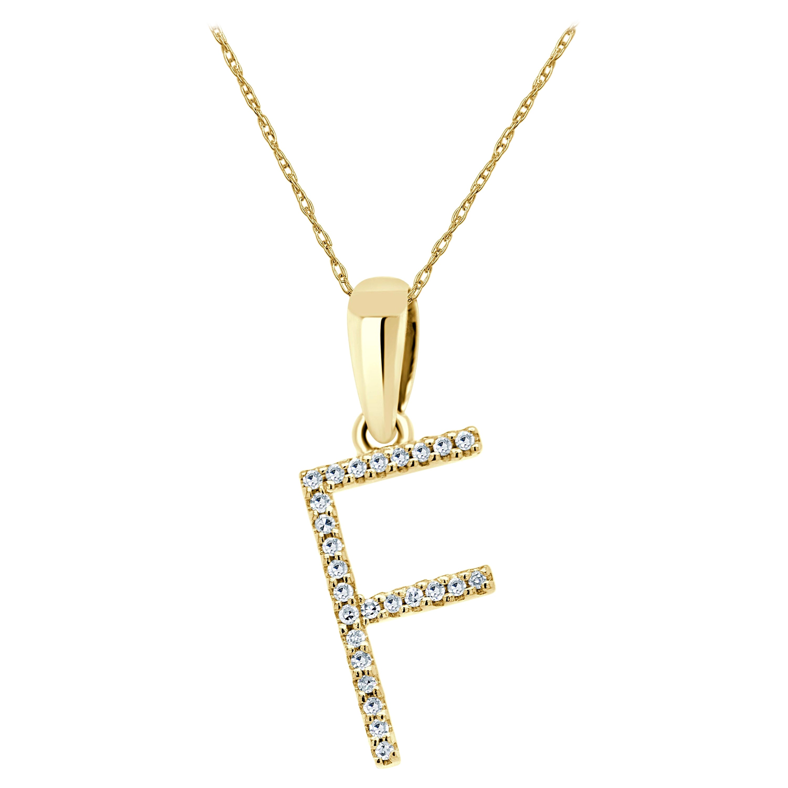 14 Karat Gelbgold 0,10 Karat Diamant Initial F Anhänger für Her