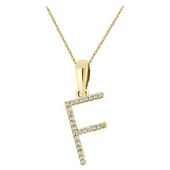 14K Yellow Gold 0.10ct Diamond Initial F Pendant for Her