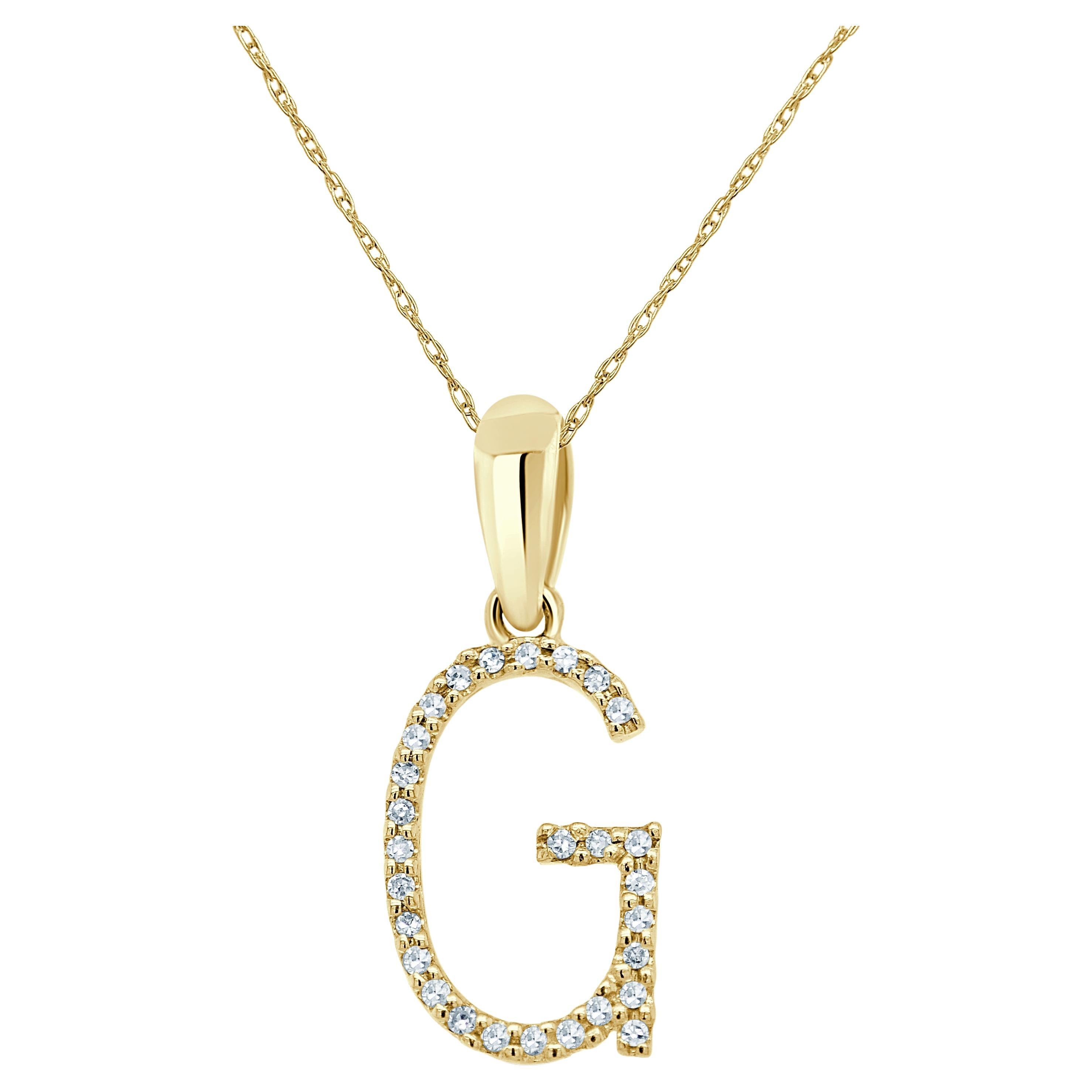 14K Yellow Gold 0.10ct Diamond Initial G Pendant for Her For Sale