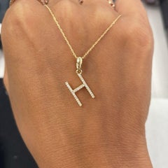 14K Yellow Gold 0.10ct Diamond Initial H Pendant for Her