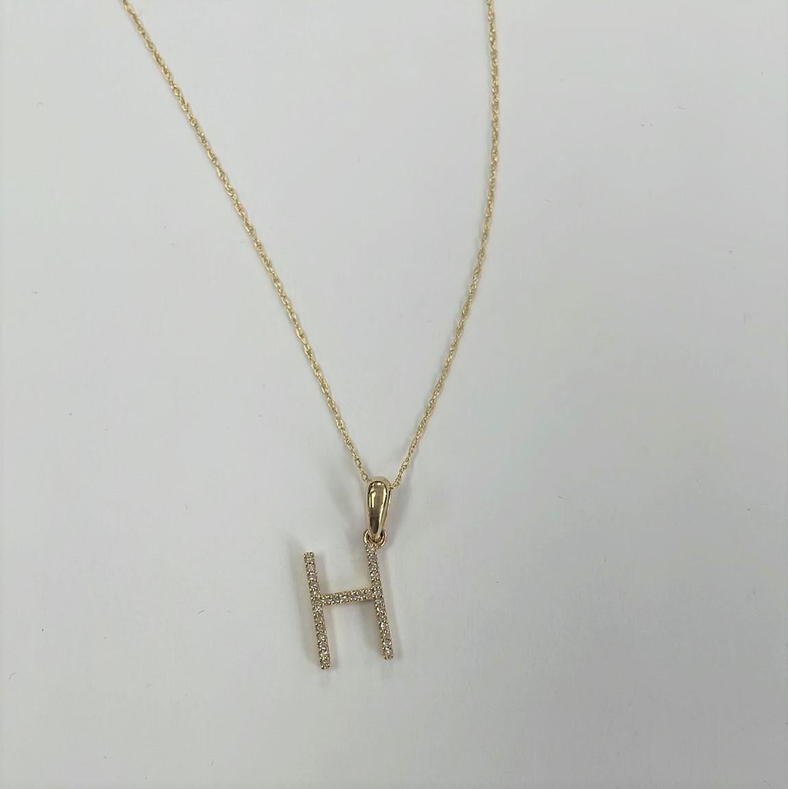 Contemporary 14K Yellow Gold 0.10ct Diamond Initial H Pendant for Her For Sale