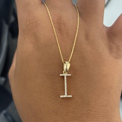14K Yellow Gold 0.10ct Diamond Initial i Pendant for Her