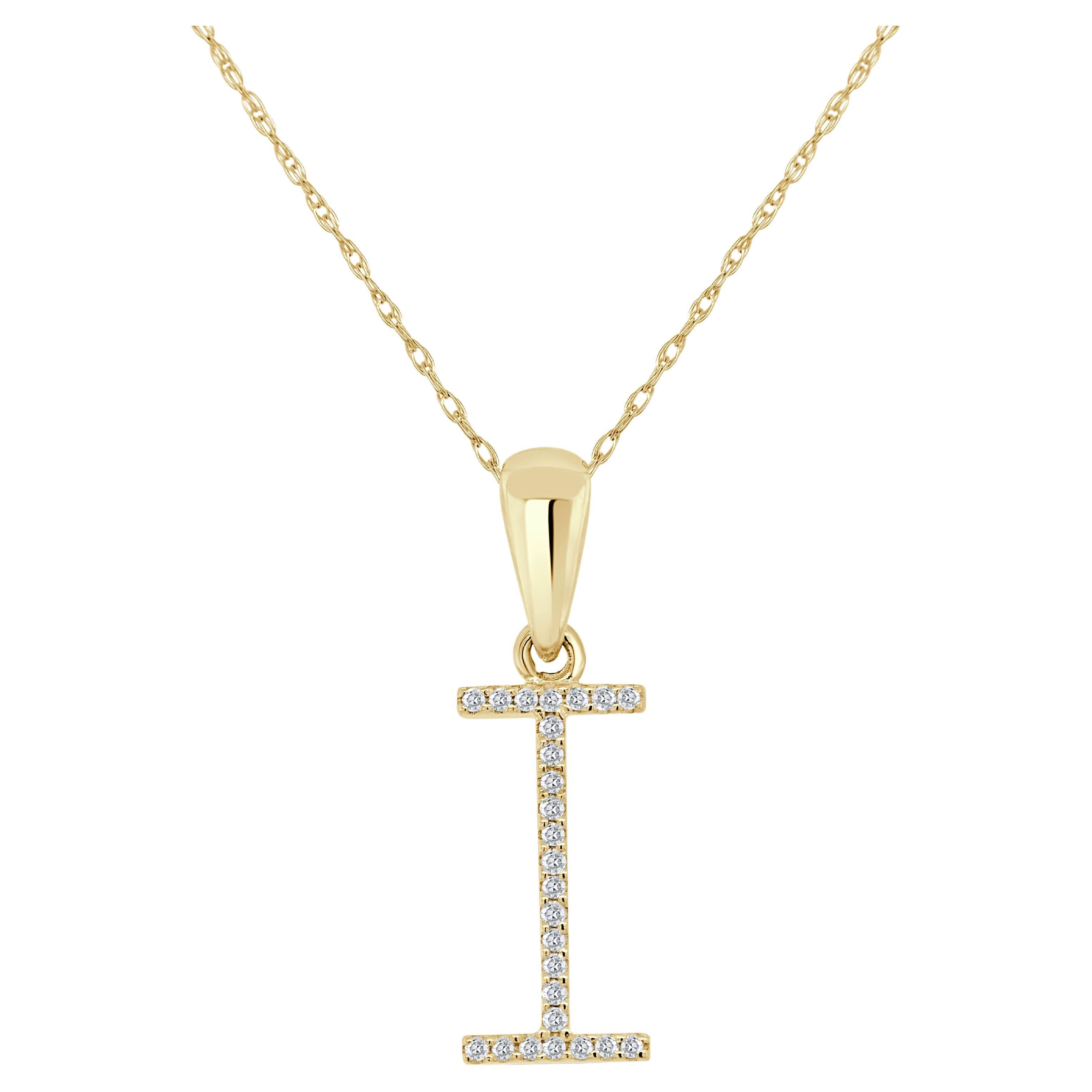 14K Yellow Gold 0.10ct Diamond Initial i Pendant for Her For Sale