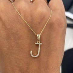14K Yellow Gold 0.10ct Diamond Initial J Pendant for Her