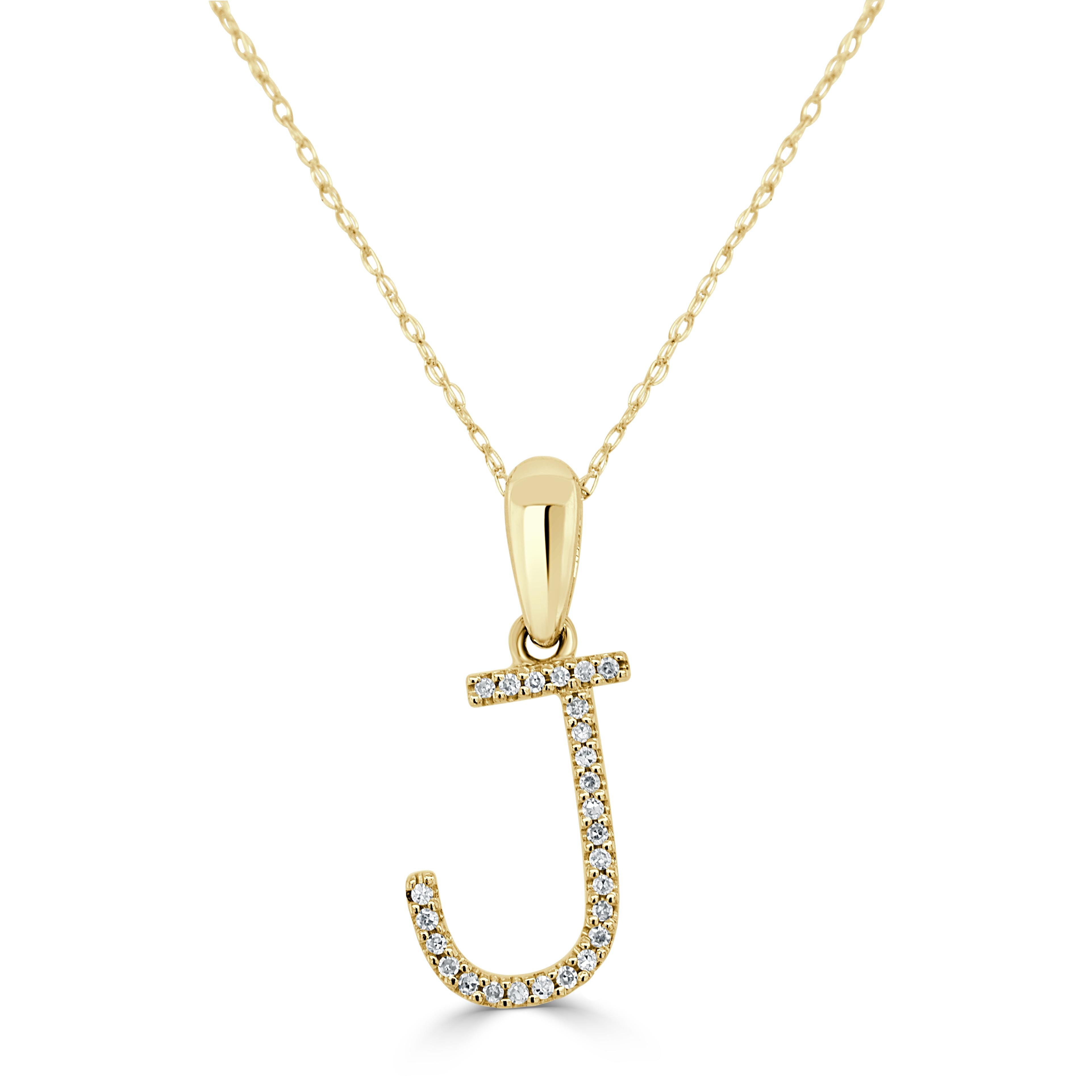 Contemporary 14K Yellow Gold 0.10ct Diamond Initial J Pendant for Her For Sale