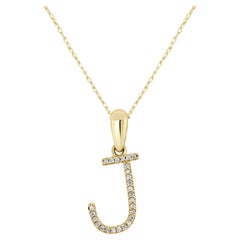 14K Yellow Gold 0.10ct Diamond Initial J Pendant for Her
