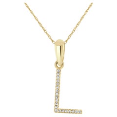 Pendentif en or jaune 14 carats avec diamants de 0,10 carat, taille L initiale, pour elle
