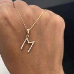 14K Yellow Gold 0.10ct Diamond Initial M Pendant for Her