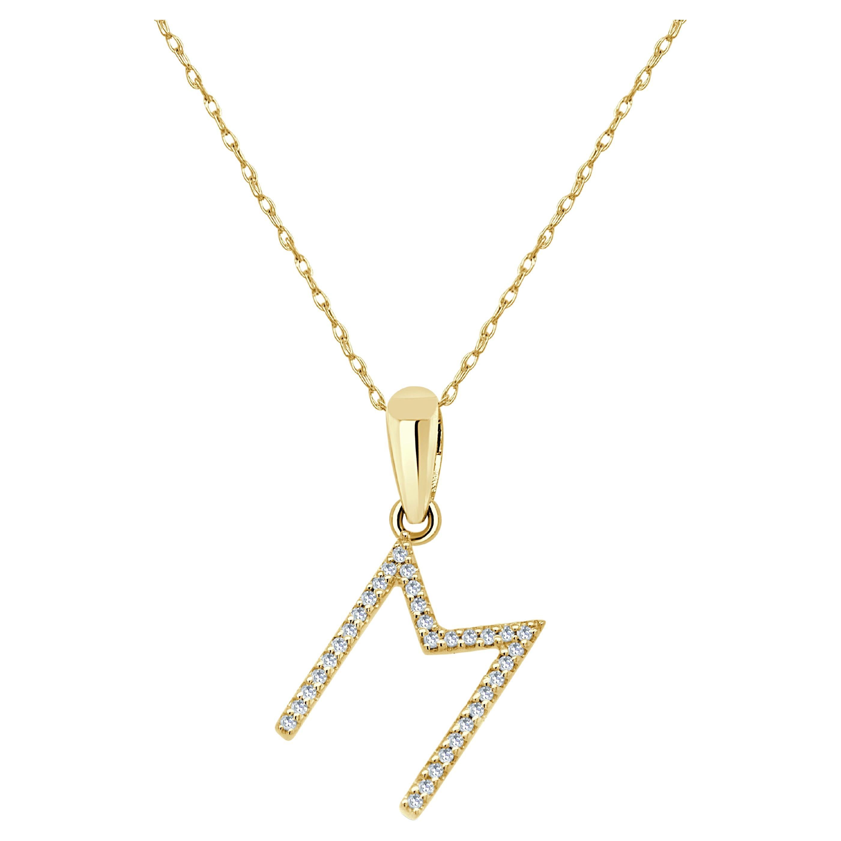 14K Yellow Gold 0.10ct Diamond Initial M Pendant for Her For Sale