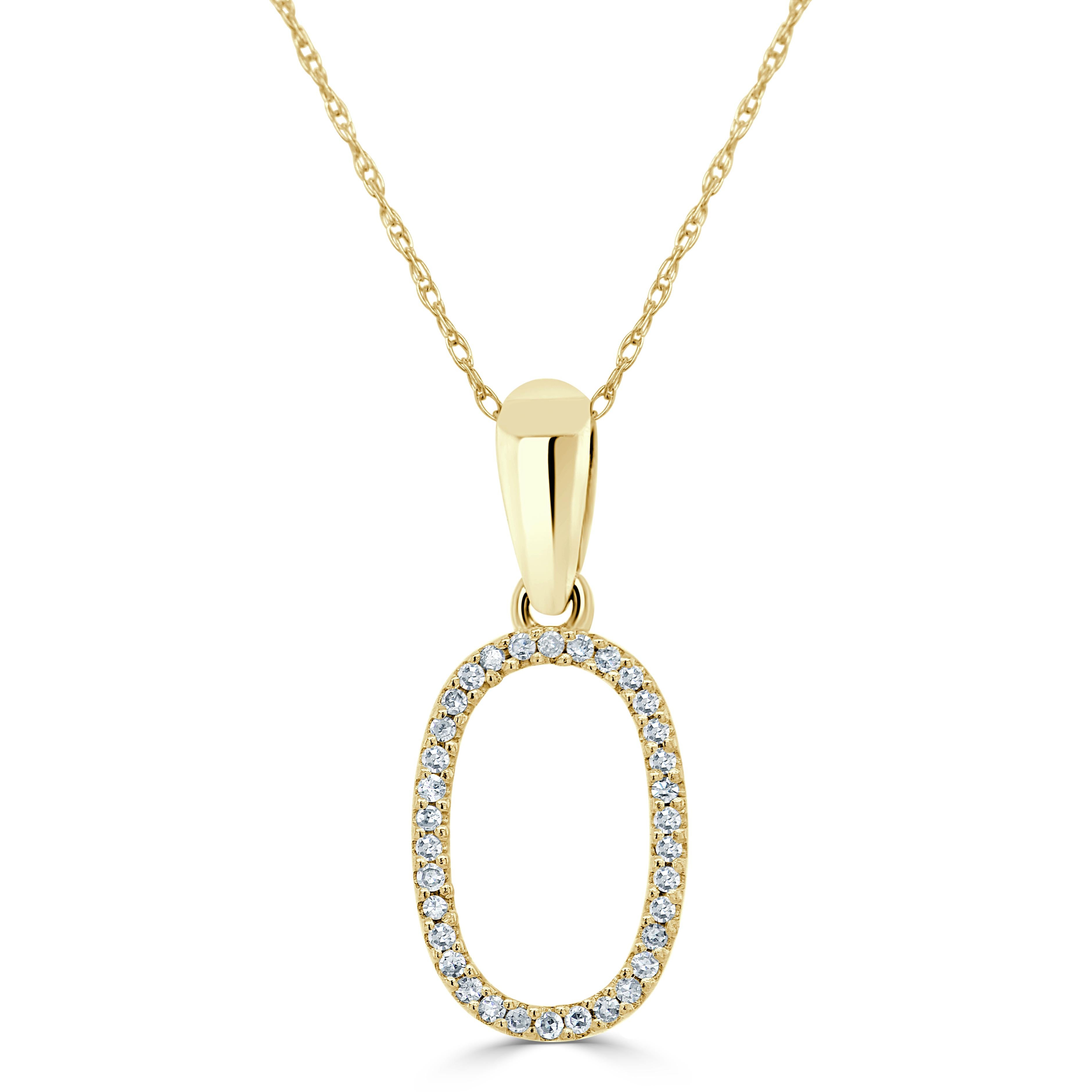Baguette Cut 14K Yellow Gold 0.10ct Diamond Initial O Pendant for Her For Sale