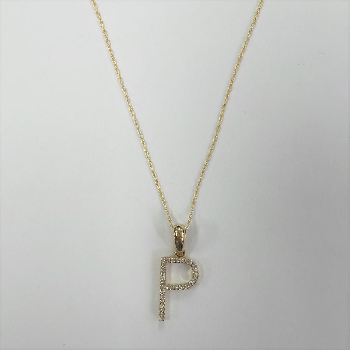 Contemporary 14K Yellow Gold 0.10ct Diamond Initial P Pendant for Her For Sale