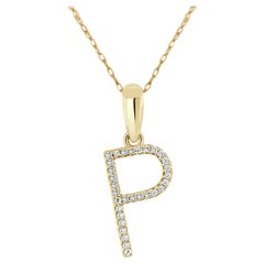Pendentif initial P en or jaune 14 carats avec diamants de 0,10 carat pour elle