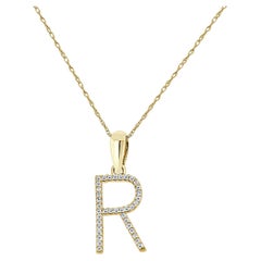 14K Yellow Gold 0.10ct Diamond Initial R Pendant for Her