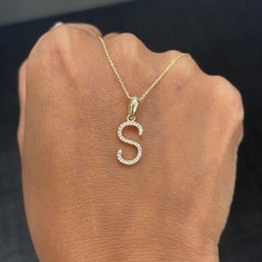 14K Yellow Gold 0.10ct Diamond Initial S Pendant for Her