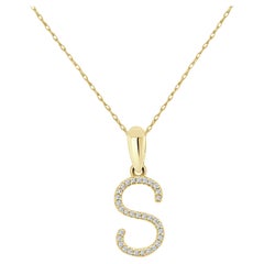 14K Yellow Gold 0.10ct Diamond Initial S Pendant for Her
