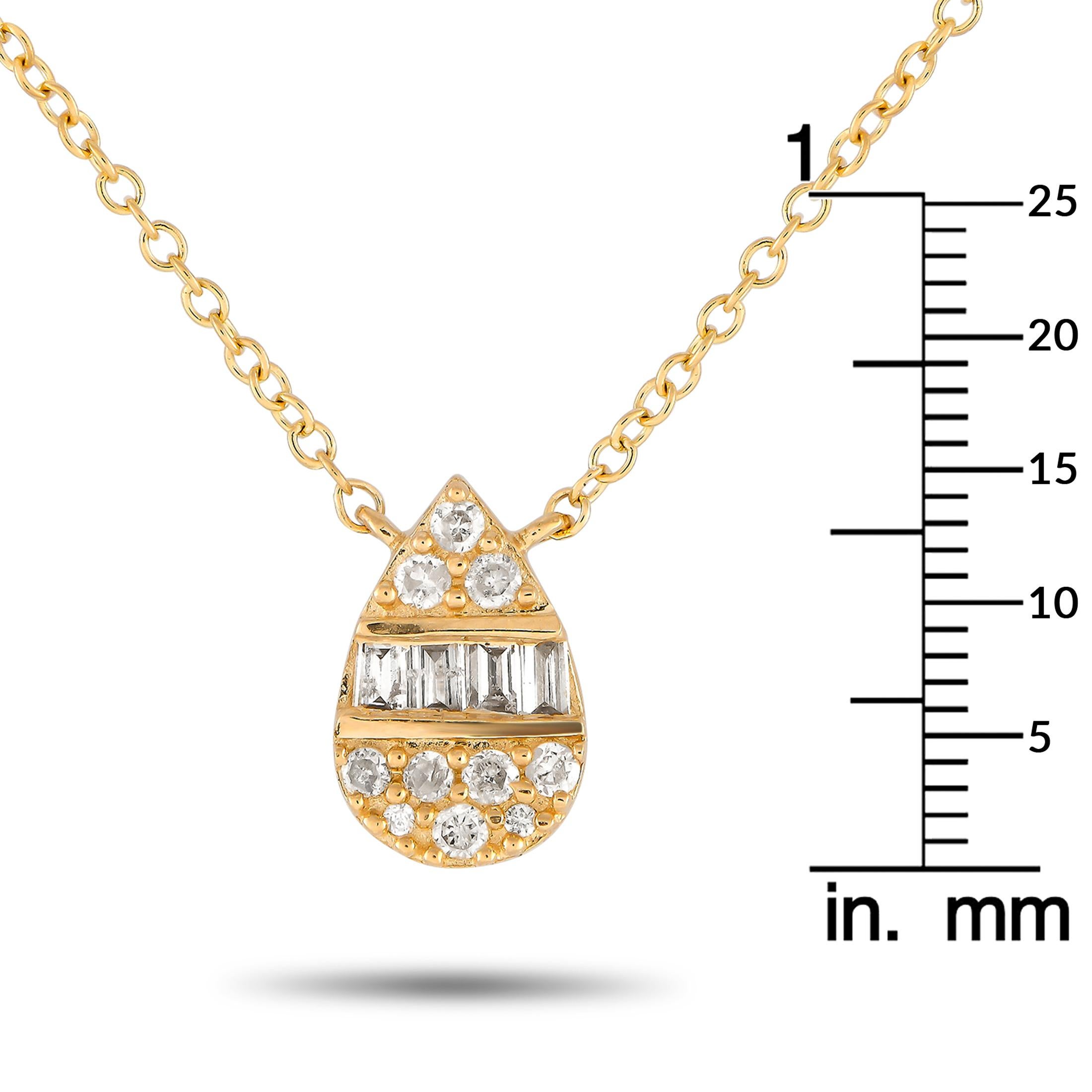 Collier poire en or jaune 14 carats et diamants 0,10 carat Neuf - En vente à Southampton, PA