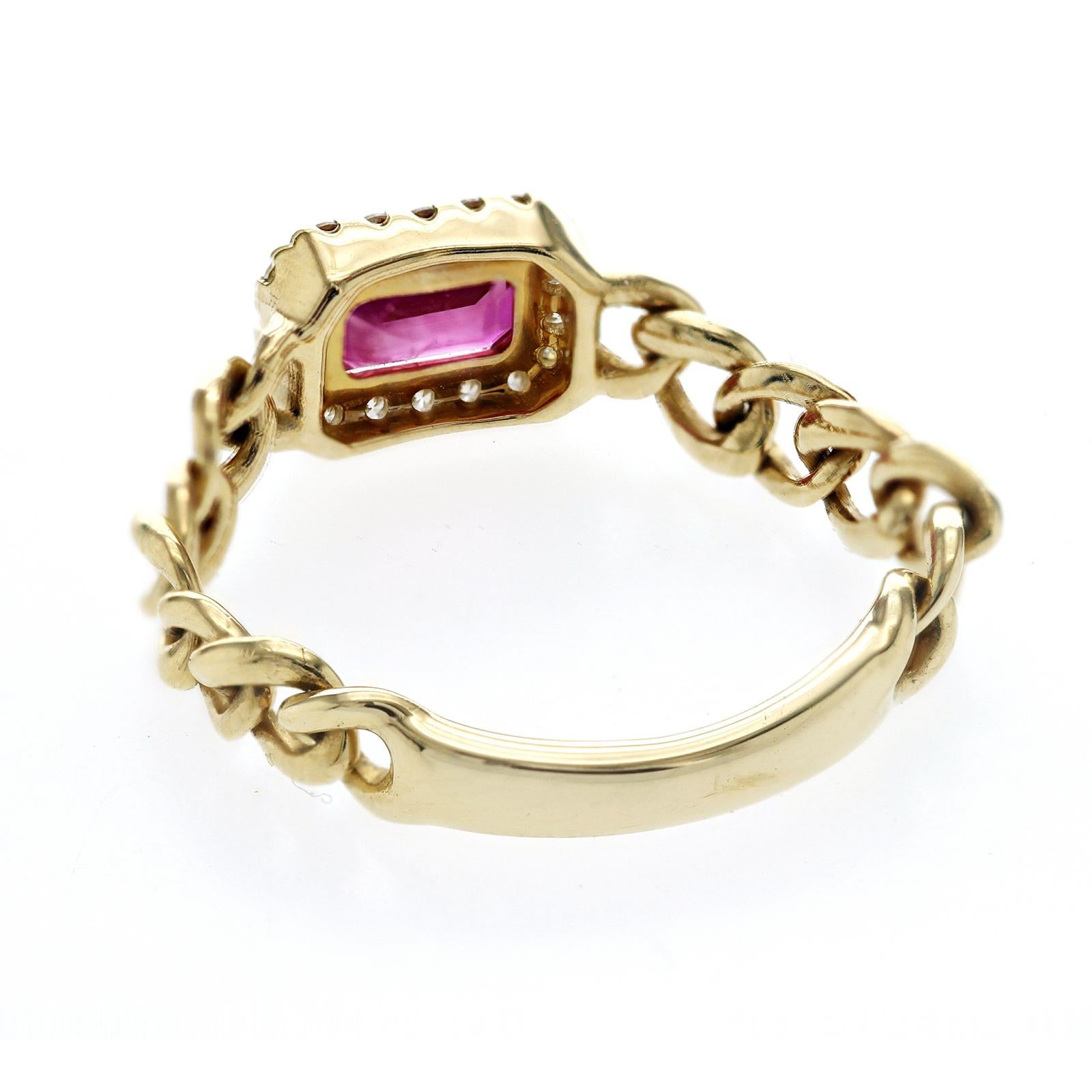 Women's or Men's 14K Yellow Gold 0.11 CT Diamond & 0.60 CT Runy Chain Ring Band Size 6 For Sale
