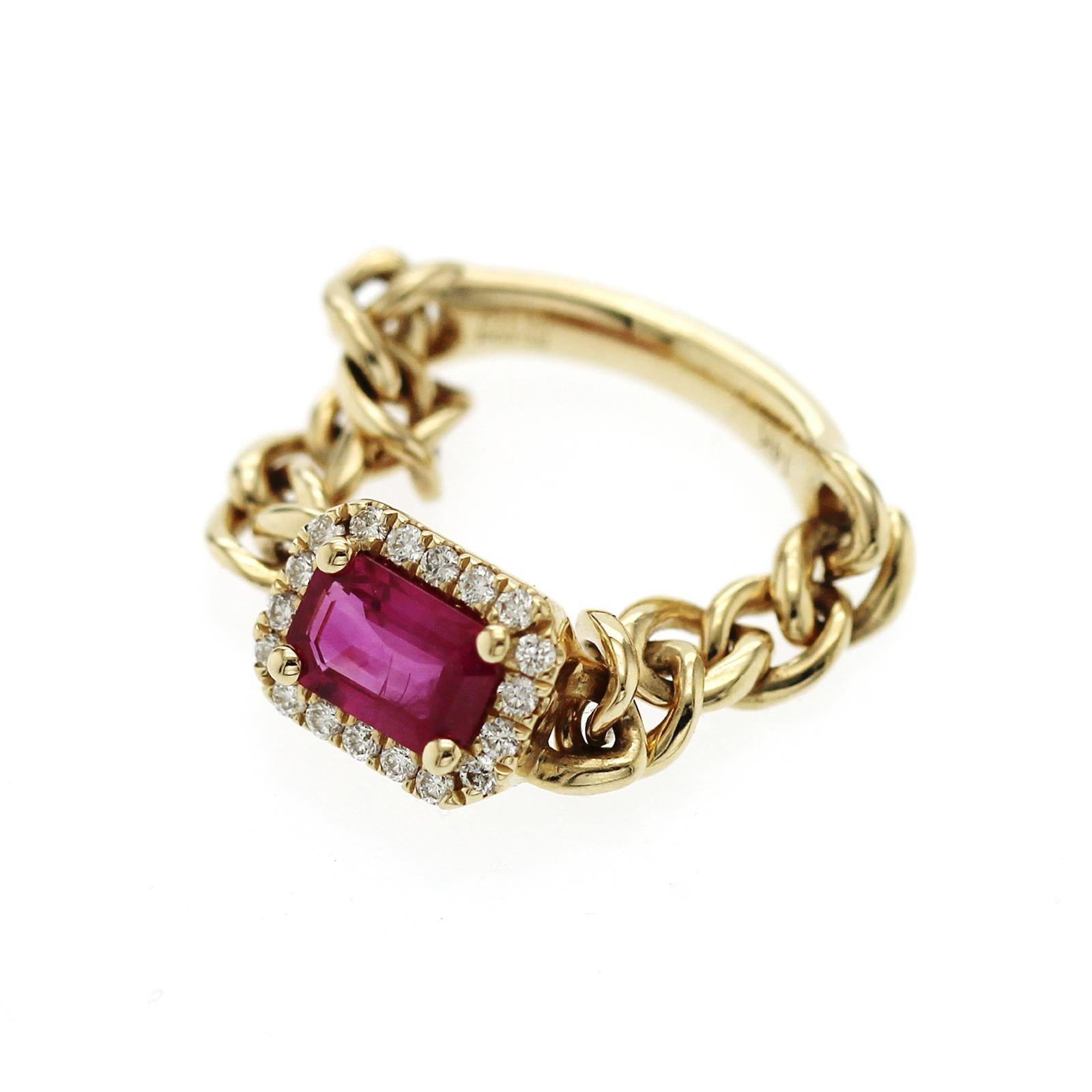 14K Yellow Gold 0.11 CT Diamond & 0.60 CT Runy Chain Ring Band Size 6 For Sale 1