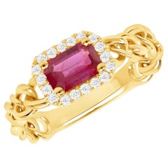 14K Gelbgold 0,11 Karat Diamant & 0,60 Karat Runy Kette Ringband Größe 6