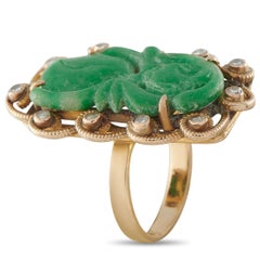 14K Yellow Gold 0.11ct Diamond and Jade Ring MF11-062926
