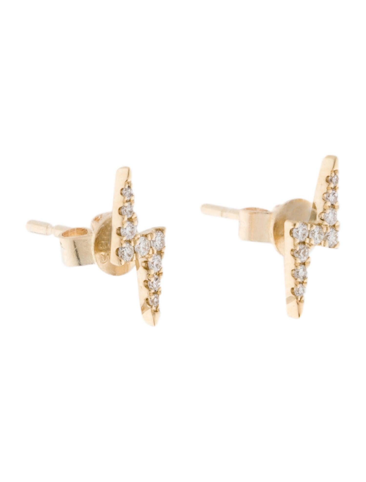 Contemporary 14K Yellow Gold 0.12 Carat Diamond Lightning Bolt Stud Earrings For Sale