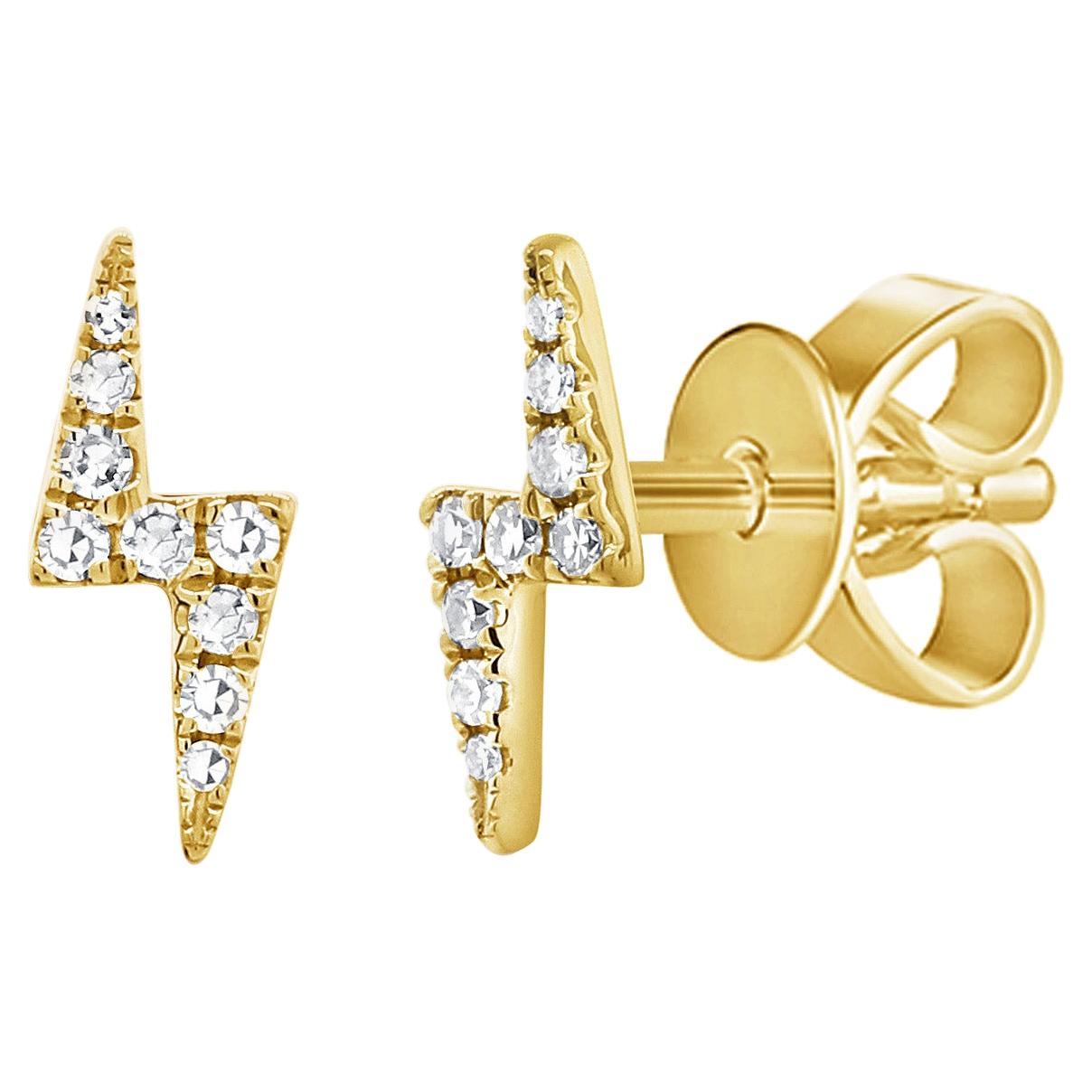 14K Yellow Gold 0.12 Carat Diamond Lightning Bolt Stud Earrings For Sale