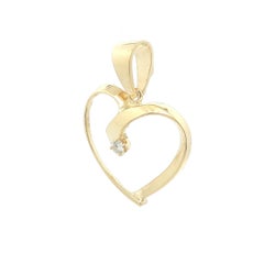 14k Yellow Gold 0.13ct Round Diamond Large Polished Open Heart Pendant