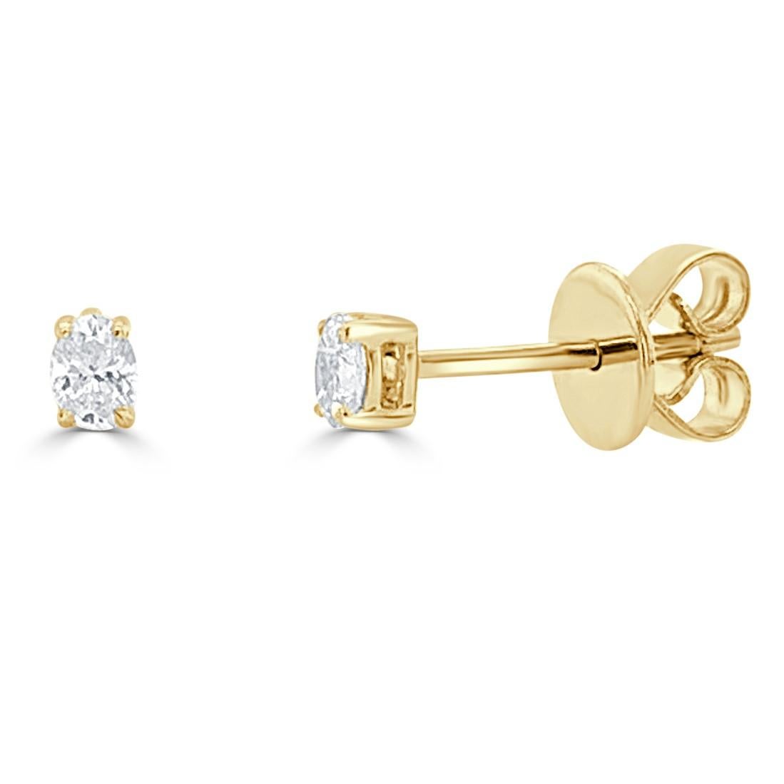 Baguette Cut 14K Yellow Gold 0.15ct Oval Diamond Studs for Her For Sale