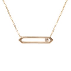 14K Yellow Gold 0.15ct Round Cut Diamond Floating Geometric Bar Pendant Necklace