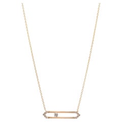 14K Yellow Gold 0.15ct Round Cut Diamond Floating Geometric Bar Pendant Necklace